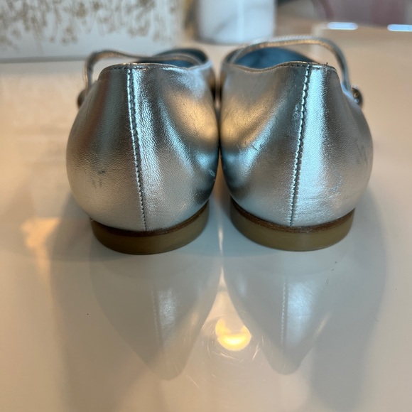 Stuart Weitzman Women's Pointed-Toe Leather Ballet Flats Silver - Medium - Picture 3 of 8
